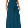 Women's Casual Elastic High Waist Flowy A-line Pleated Long Maxi Skirt with Pockets