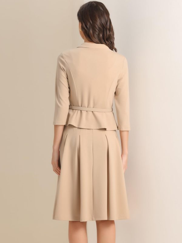 Business Skirt Suit Sets for Women's 2 Piece Outfits Office 3/4 Sleeve Blazer Jacket Pleated Skirts