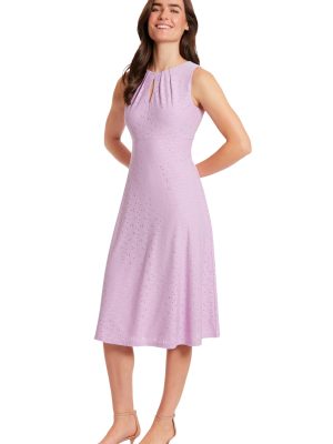 Women's Dresses Sleeveless Fit and Flare Dress with Pleat Tucks and Keyhole Detail at Neck