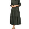 Women Flowy Maxi Shirt Dress Casual Button Down V Neck Ruffled Beach Long Dresses with Pockets