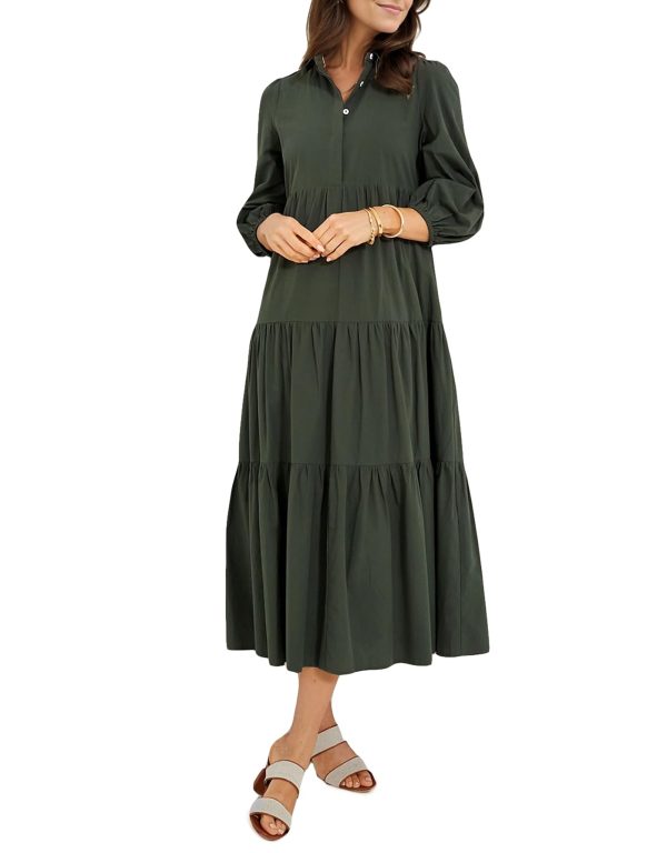 Women Flowy Maxi Shirt Dress Casual Button Down V Neck Ruffled Beach Long Dresses with Pockets