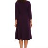 Women's Crepe Fit and Flare Midi with Waist Button Detail