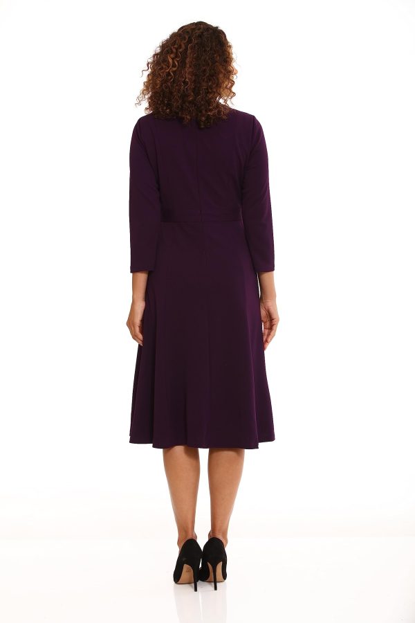Women's Crepe Fit and Flare Midi with Waist Button Detail