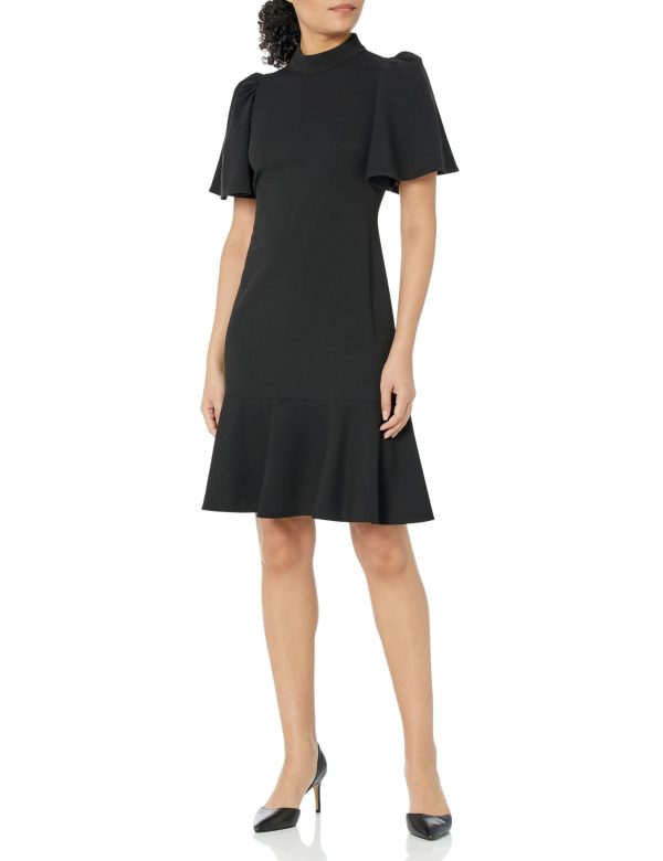 Women's Ruffle Sleeves High Neck Scuba Crepe Dress