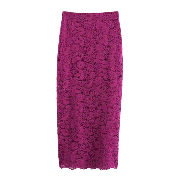 Women's Style High Waist Split Straight Lace Mid Length Dress Midi Skirt