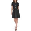Women's Soft Hand Boucle Short Sleeve Button Front A-line Dress