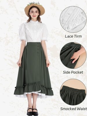 FCCAM Victorian Dress for Women Maxi Edwardian Ball Gown Medieval Costume Renaissance Dress