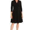Women's Crepe Fit and Flare Midi with Waist Button Detail