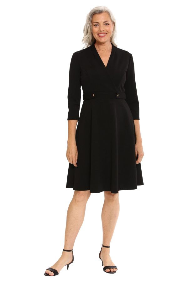 Women's Crepe Fit and Flare Midi with Waist Button Detail