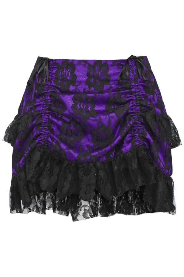 Women's Purple/Black Lace Ruched Bustle Mini Skirt