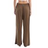 Womens Linen Knit High Waist Elastic Wide Leg Lounge Pants with Pockets