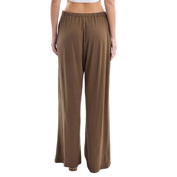 Womens Linen Knit High Waist Elastic Wide Leg Lounge Pants with Pockets