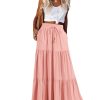 Women's Summer Boho Maxi Skirt A-Line Flowy Ruffle Tiered Elastic High Waist Beach Long Skirts with Pockets