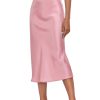 Women's Silk Satin Midi Skirts High Waist Elastic Ruffle Elegant A Line Elegant Casual Slit Party Skirt
