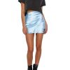 Women's Satin Silky Lace Trim Split Slit Hem Zipper High Wasit Mini Short Skirt