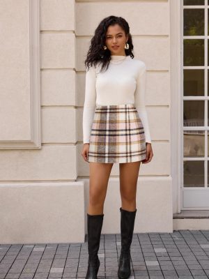 2025 Plaid Pencil Skirts for Women High Waisted Casual Stretch Bodycon Mini Skirt