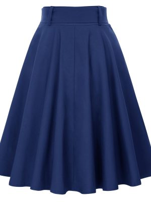 Women's Vintage Skirts High Waisted Flared A-Line Midi Skirt with Belt Pockets & Belts