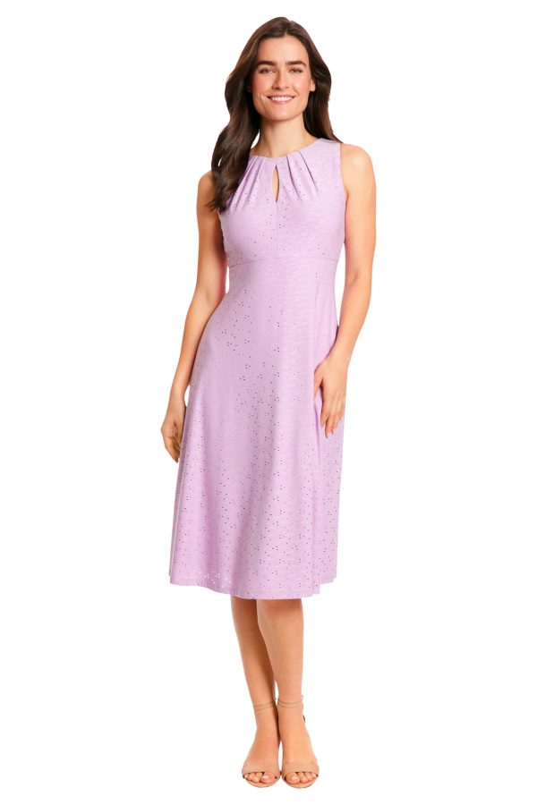 Women's Dresses Sleeveless Fit and Flare Dress with Pleat Tucks and Keyhole Detail at Neck