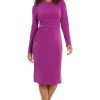 Women's Draped Neckline Slimming Midi Length Jersey Sheath Dress with Stretch