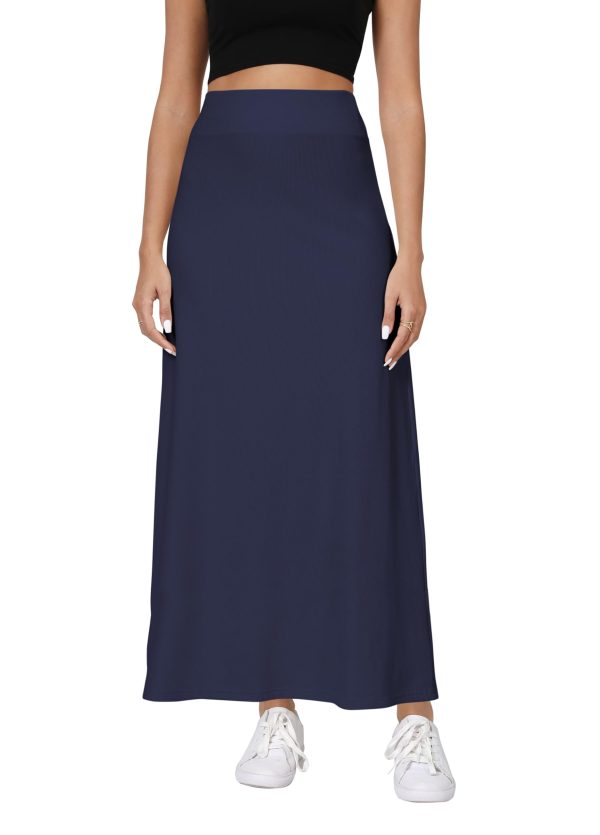 Elastic Waist A-Line Long Maxi Skirt Below Knee for Women Spring Summer