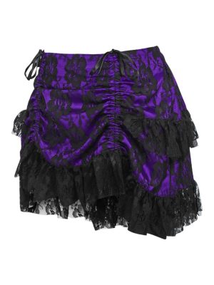Women's Purple/Black Lace Ruched Bustle Mini Skirt