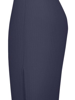 Women's High Waist Stretch Ribbed Knit Pencil Skirt Midi Length with Side Slit Office Work Bodycon Style