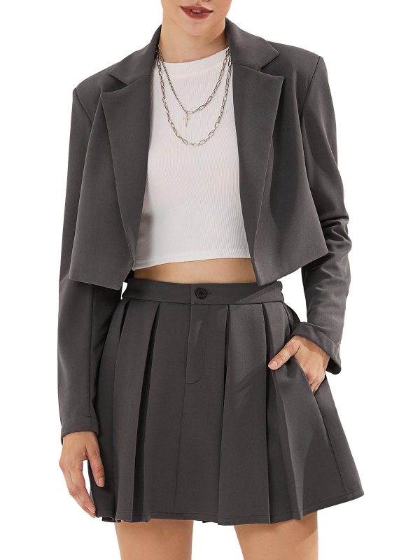 Women's Business Casual Blazer Suit Sets and Pleated Mini Skirt 2 Piece Outfits Trendy Long Sleeve Y2K Clothes 2025