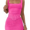 Womens Sexy Summer Two Piece Outfits Square Neck Going Out Crop Top Bodycon Skirt Sets Mini Dress