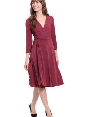 Women's Twist Bodice V-Neck Fit and Flare Dress