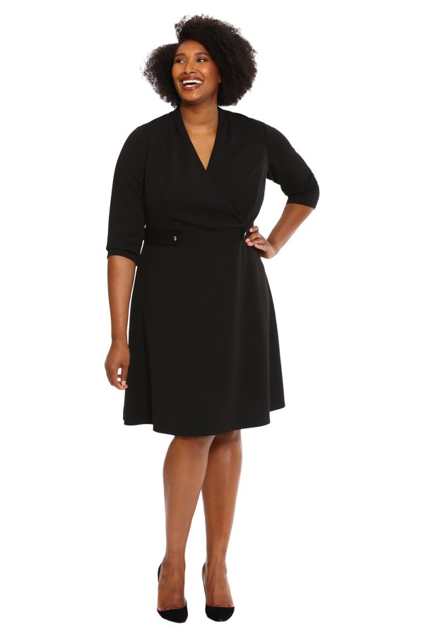 Women's Crepe Fit and Flare Midi with Waist Button Detail