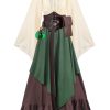 Women Medieval Renaissance Dress Costume Halloween Blouse Top Skirt Pouch Corset Belt Bottle