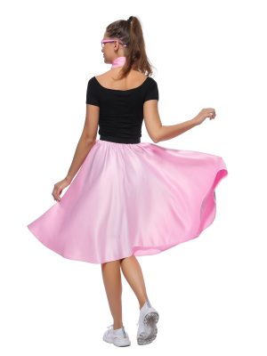 Women Sock Hop Costume, Adult 1950s Poodle Dress Costume, 50's Poodle Skirt with Glasses, Scarf and Socks
