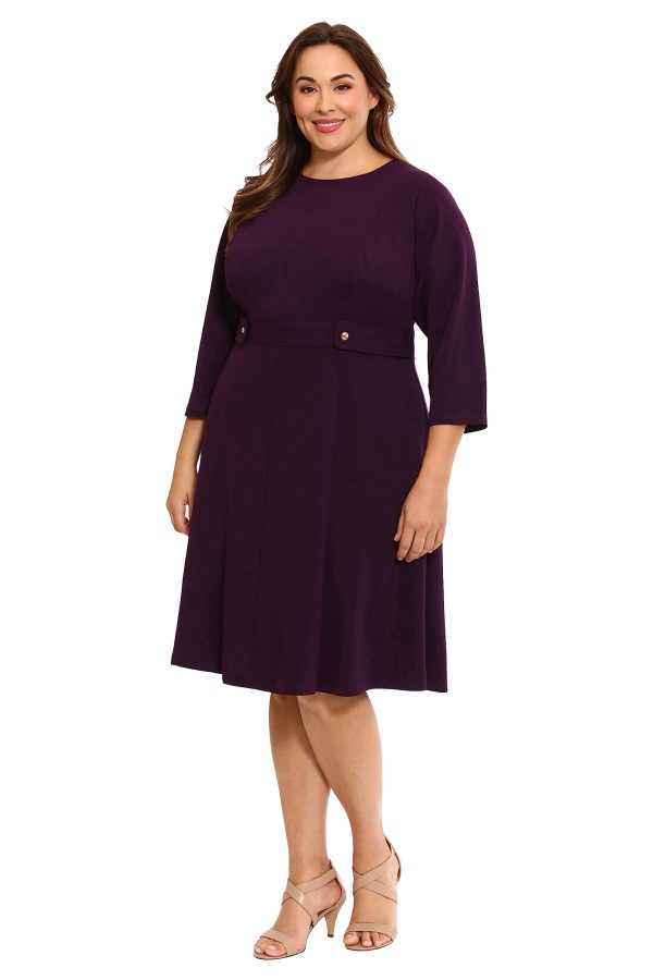 Women's Crepe Fit and Flare Midi with Waist Button Detail