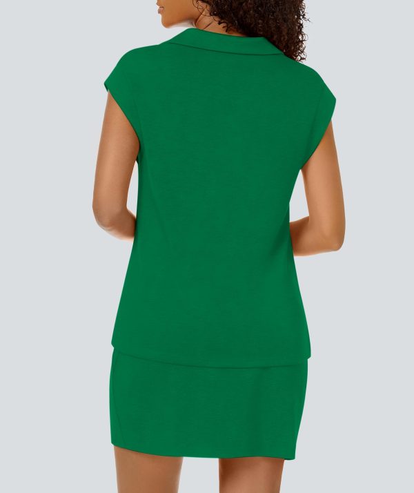 Womens Two Piece Skirt Sets Tennis Outfits Casual Cap Sleeve Lapel Shirt Summer Athletic Sport Short Skort Set