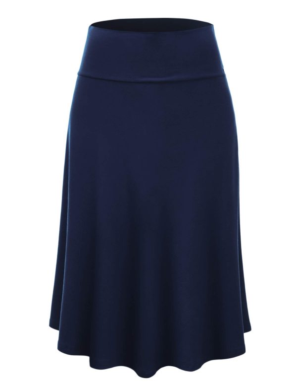 Women's Solid Ombre Lightweight Flare Midi Pull On Closure Skirt S-XXXL Plus Size