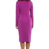Women's Draped Neckline Slimming Midi Length Jersey Sheath Dress with Stretch
