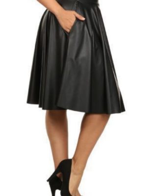 Women's Leather Skirt Genuine Lambskin Pure Leather A-Line Flare Knee Length Skirt BS018