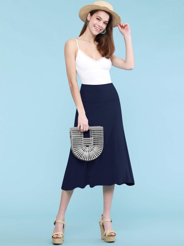 Women's Solid Ombre Lightweight Flare Midi Pull On Closure Skirt S-XXXL Plus Size