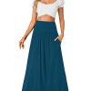 Women's Casual Elastic High Waist Flowy A-line Pleated Long Maxi Skirt with Pockets