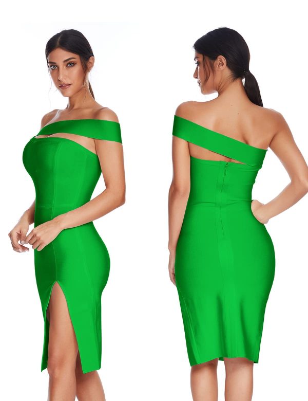 Women's One Shoulder Bandage Dresses for Women Wedding Guest Sexy Formal Midi Dress