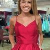 Women's Satin Suspender Skirt V-Neck Homecoming Dresses A-line Pocket Party Dress Grape Purple