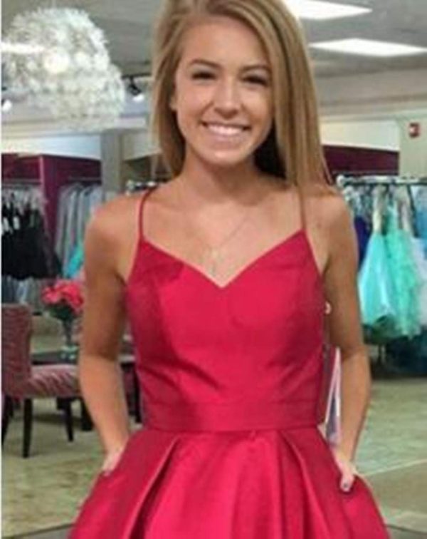 Women's Satin Suspender Skirt V-Neck Homecoming Dresses A-line Pocket Party Dress Grape Purple