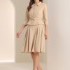 Business Skirt Suit Sets for Women's 2 Piece Outfits Office 3/4 Sleeve Blazer Jacket Pleated Skirts