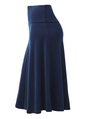 Women's Solid Ombre Lightweight Flare Midi Pull On Closure Skirt S-XXXL Plus Size