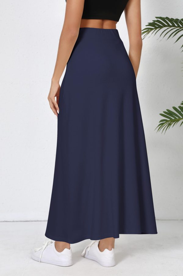 Elastic Waist A-Line Long Maxi Skirt Below Knee for Women Spring Summer