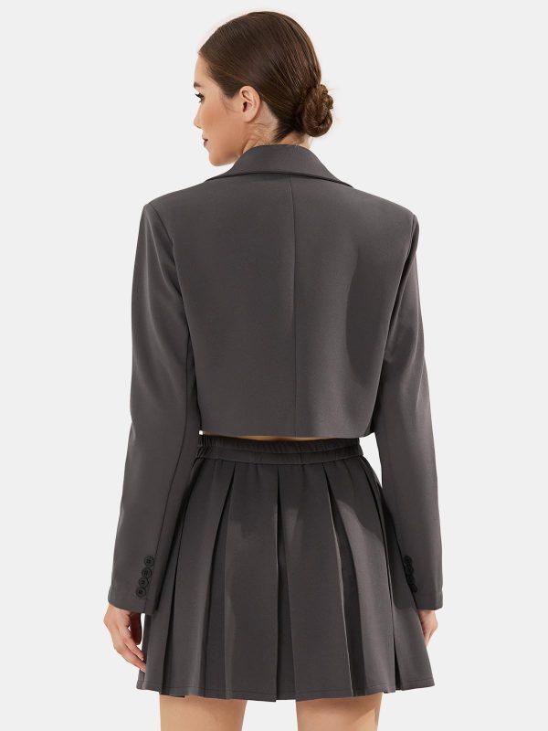 Women's Business Casual Blazer Suit Sets and Pleated Mini Skirt 2 Piece Outfits Trendy Long Sleeve Y2K Clothes 2025