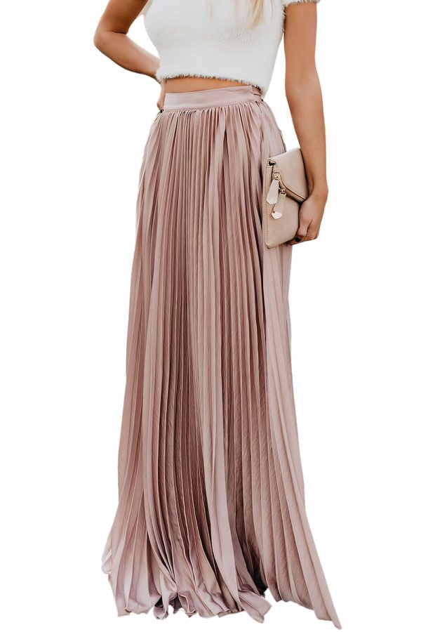 Women's High Waist Flowy Pleated Chiffon Maxi Skirt