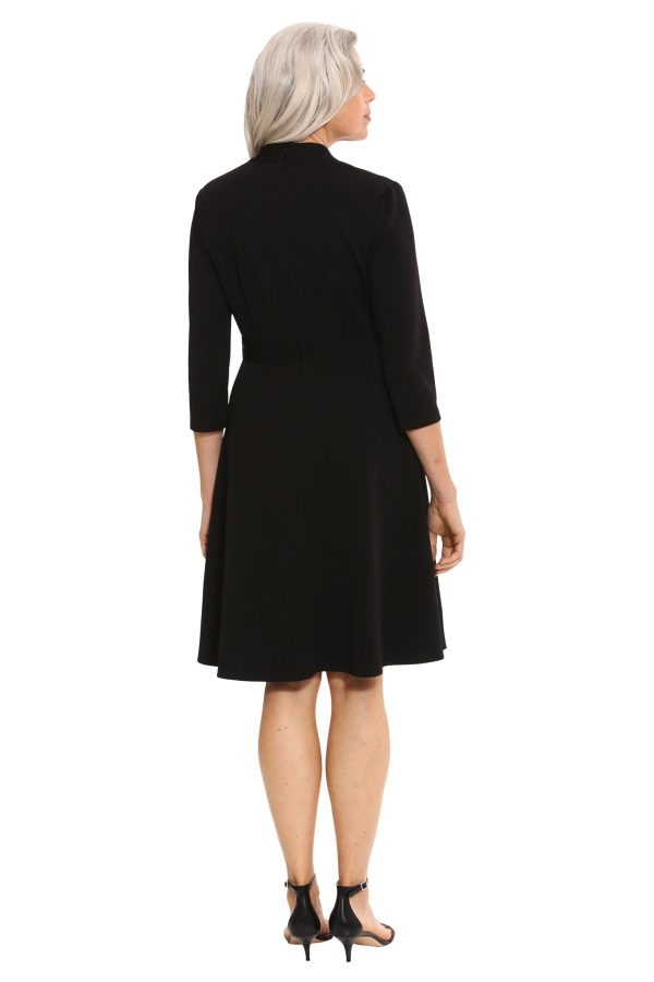 Women's Crepe Fit and Flare Midi with Waist Button Detail