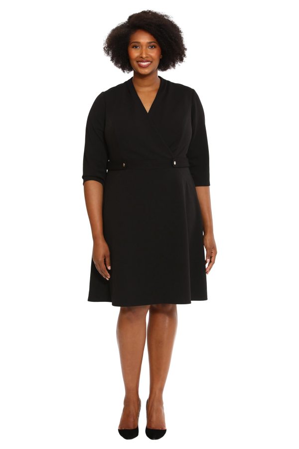 Women's Crepe Fit and Flare Midi with Waist Button Detail