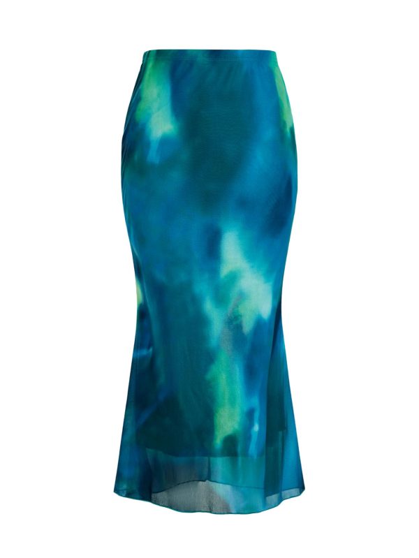 Women's Midi Skirt Mesh Tie Dye High Waisted Bodycon Fishtail Skirt
